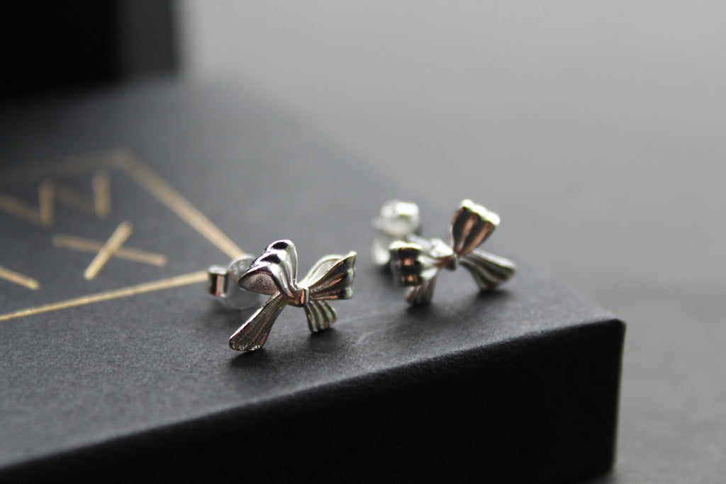 Silver Ribbon Bow Studs