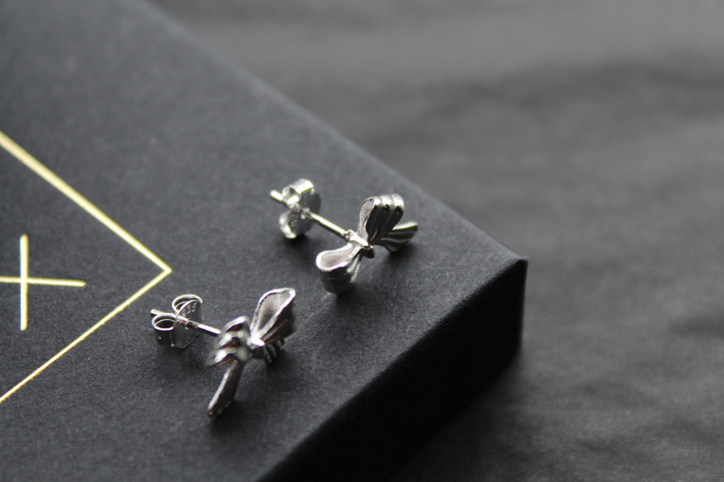 Silver Ribbon Bow Studs