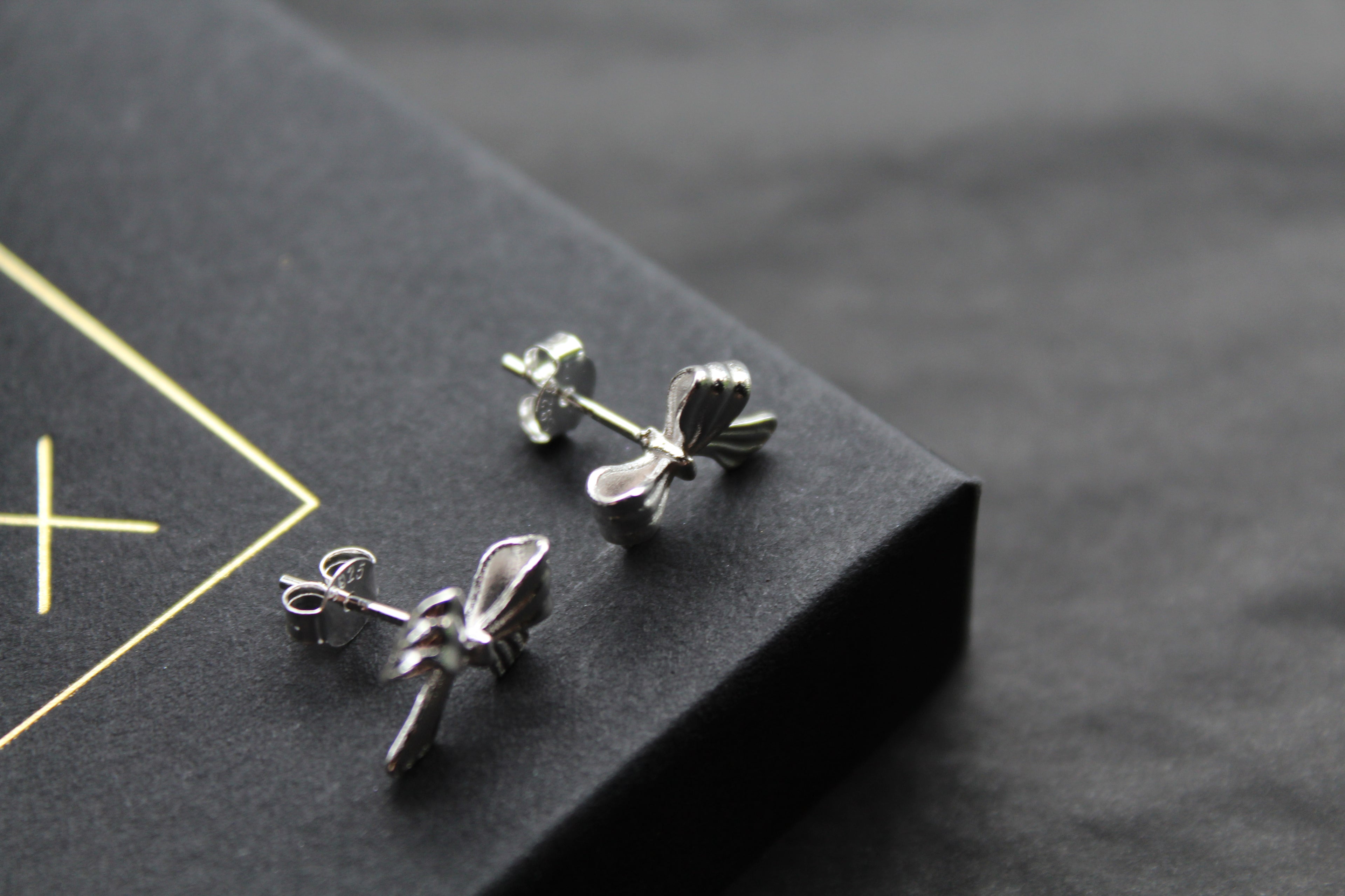 Silver Ribbon Bow Studs