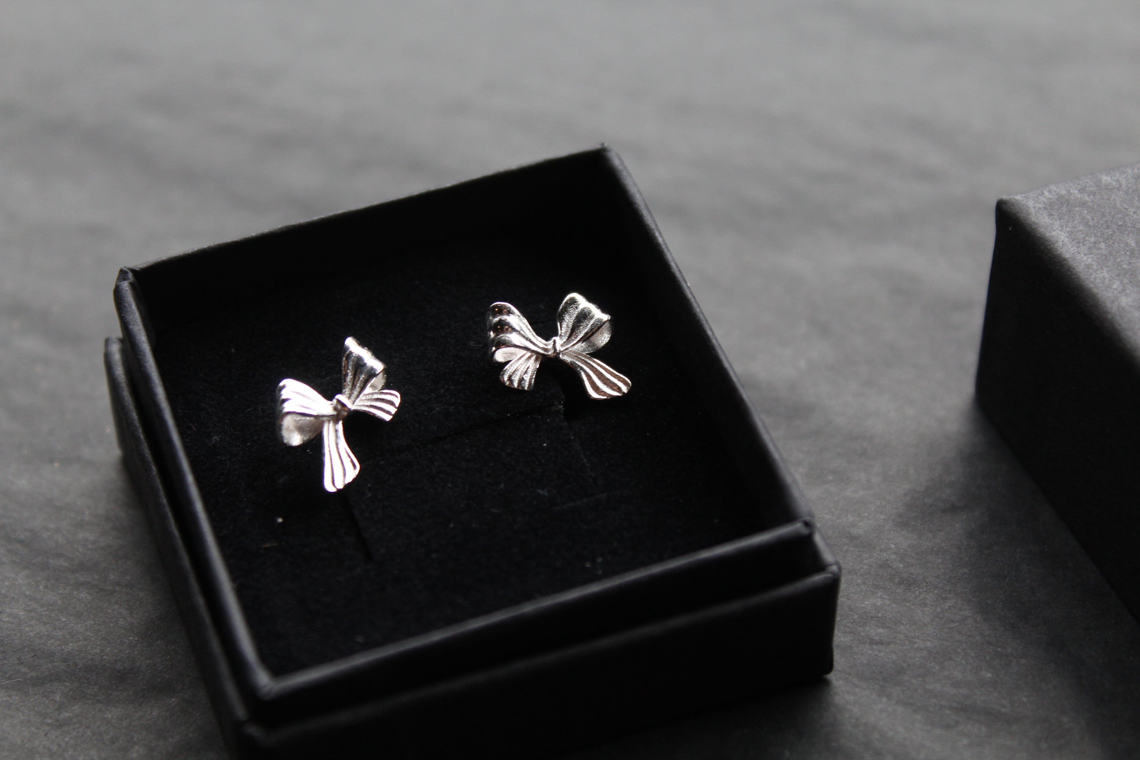 Silver Ribbon Bow Studs