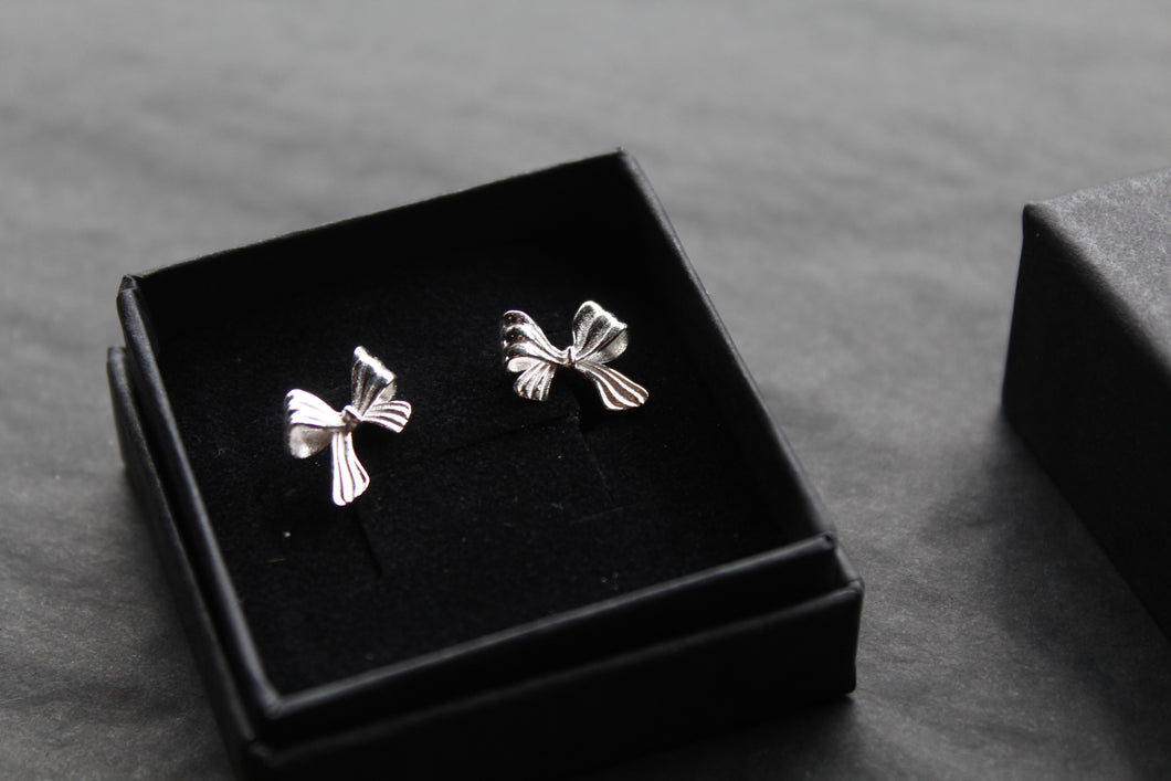 Silver Ribbon Bow Studs