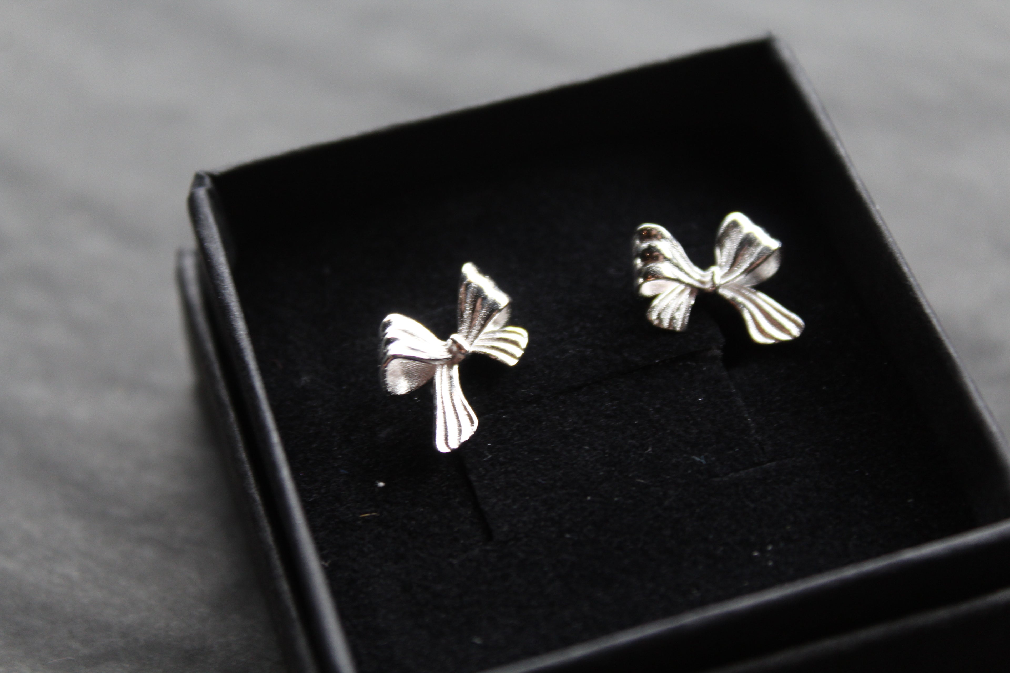 Silver Ribbon Bow Studs