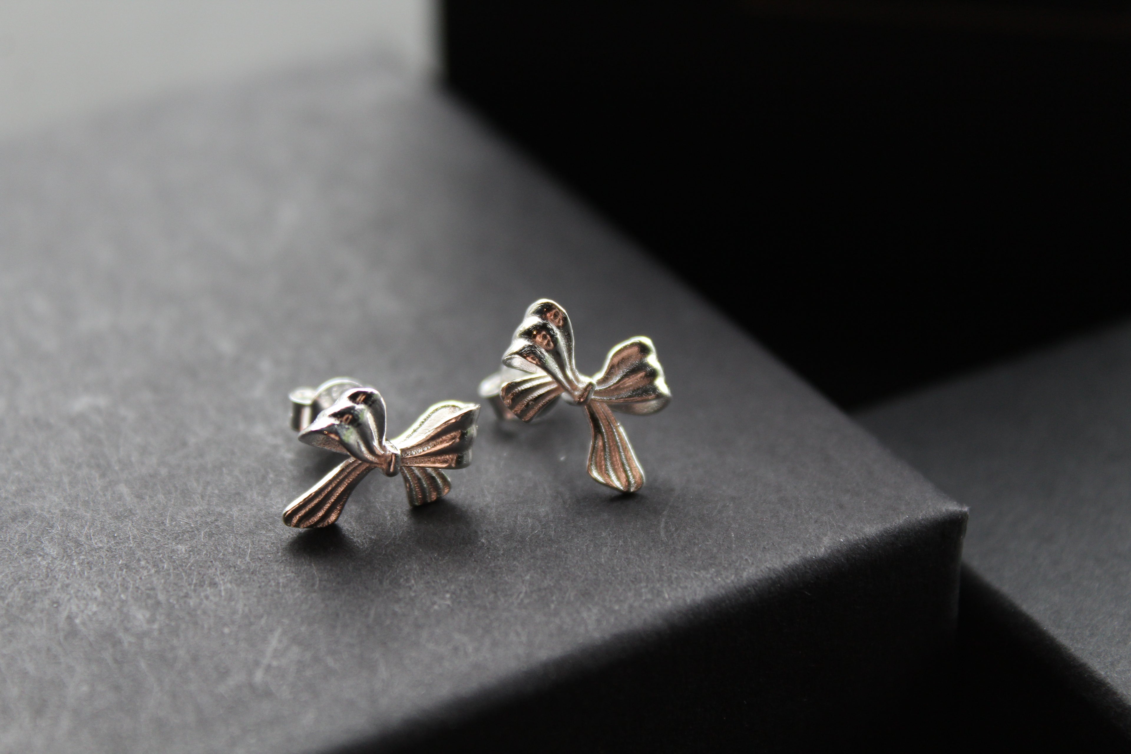 Silver Ribbon Bow Studs