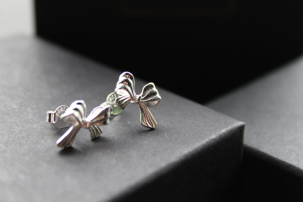 Silver Ribbon Bow Studs