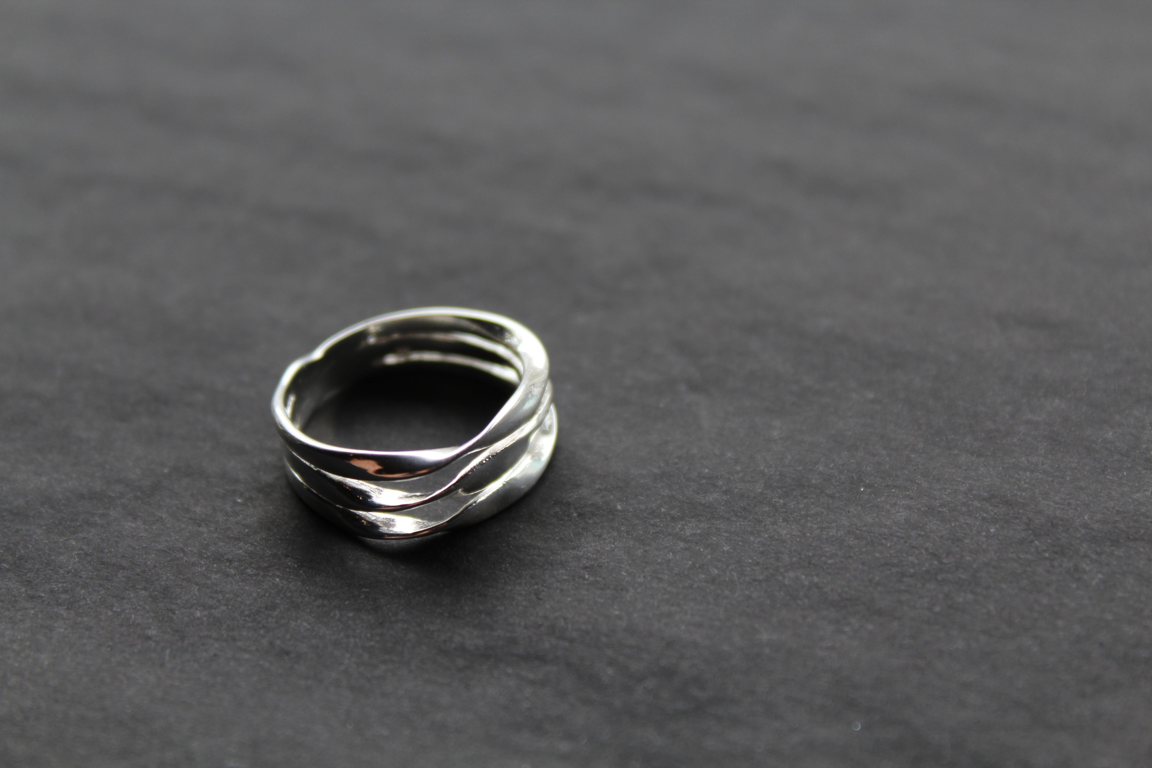 Silver Three Band Twisted Ring