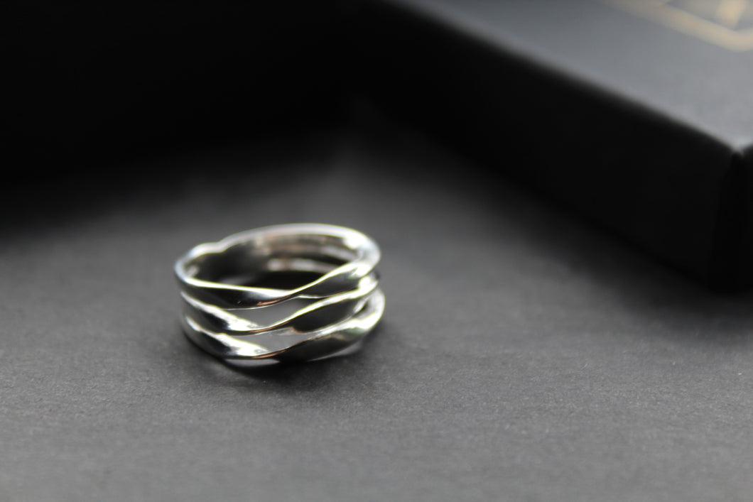 Silver Three Band Twisted Ring