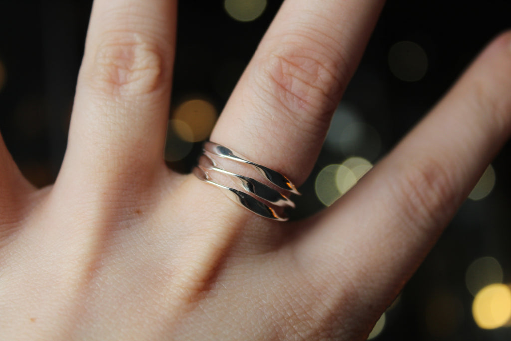 Silver Three Band Twisted Ring