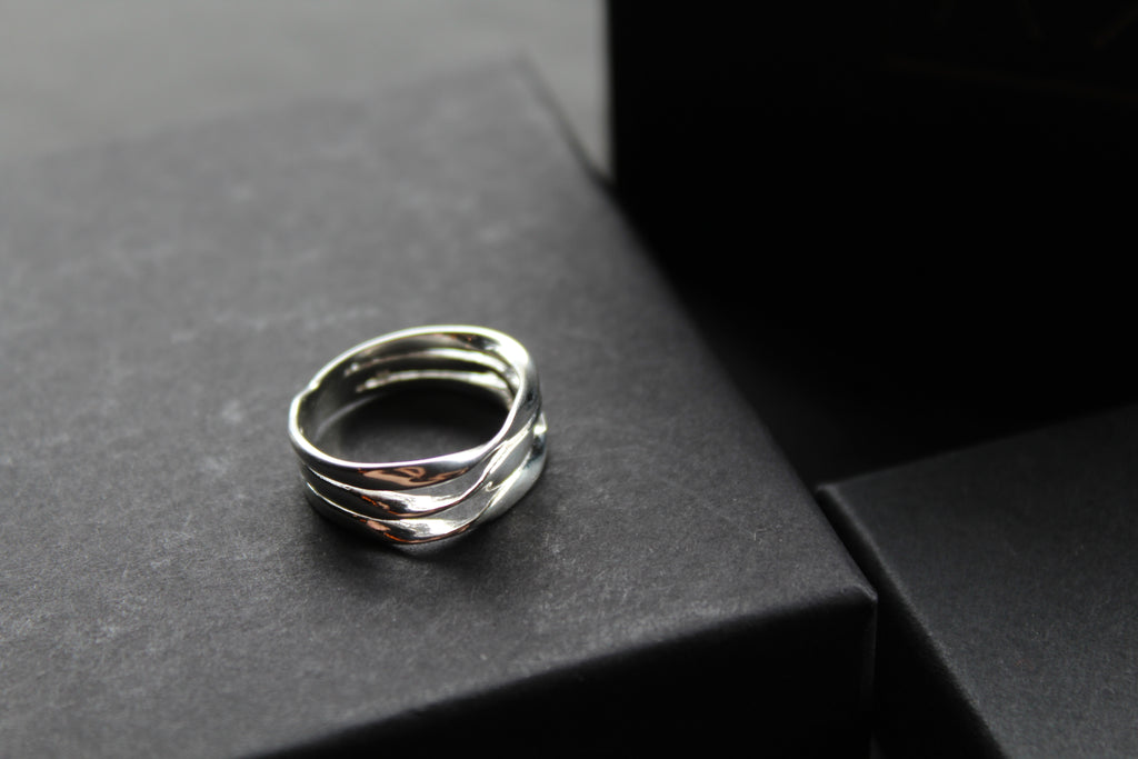 Silver Three Band Twisted Ring