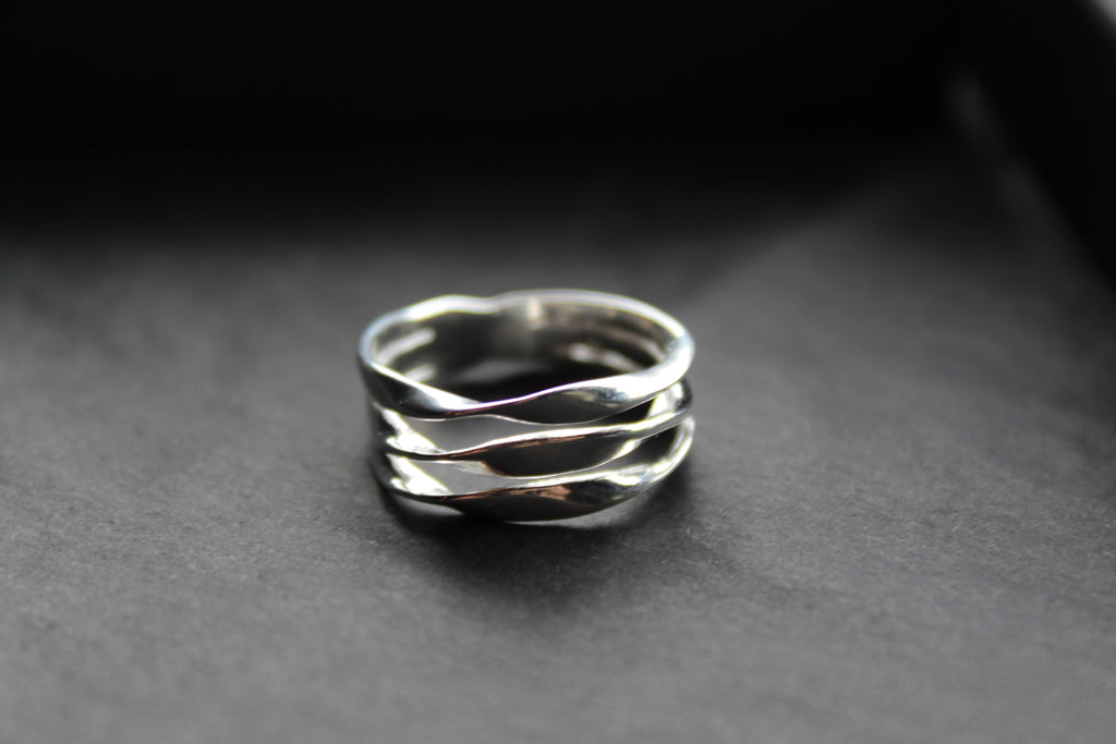 Silver Three Band Twisted Ring