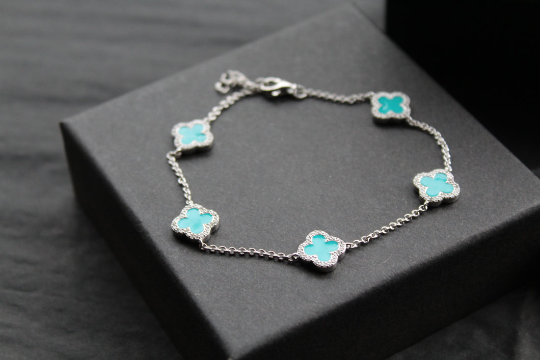 Silver Vintage Flower Bracelet with Turquoise