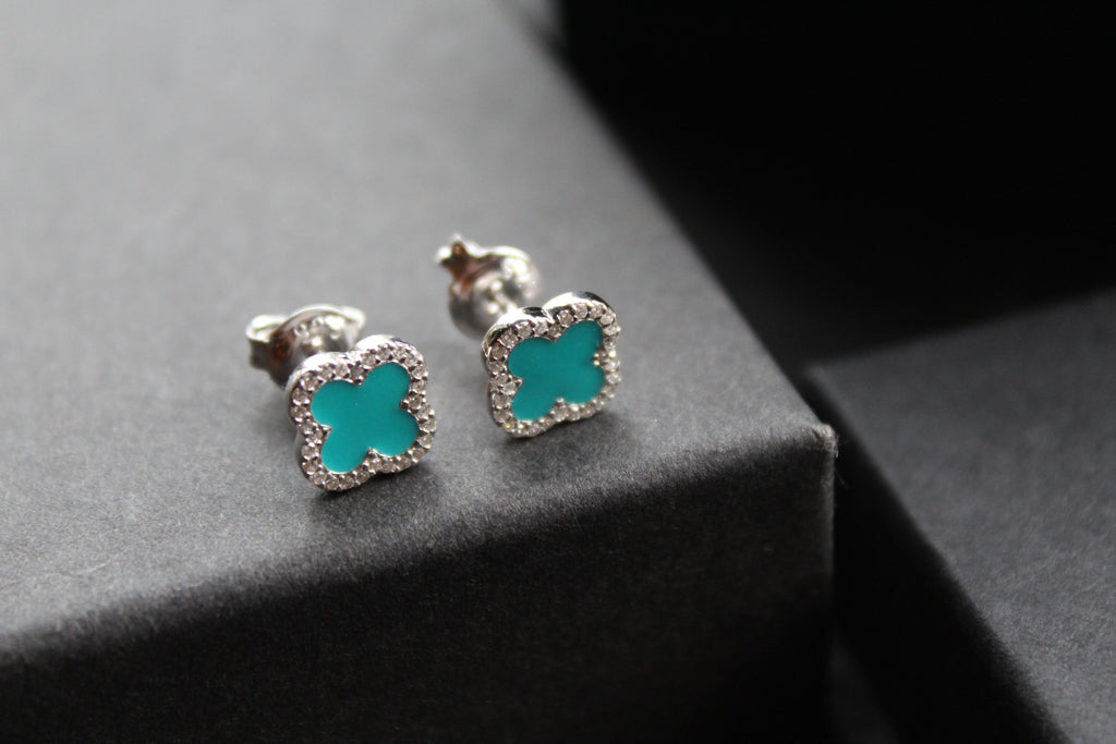 Silver Vintage Flower Earrings with Turquoise