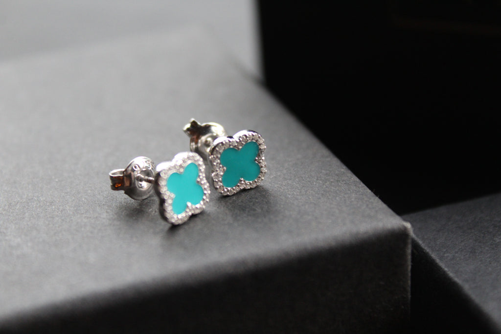 Silver Vintage Flower Earrings with Turquoise