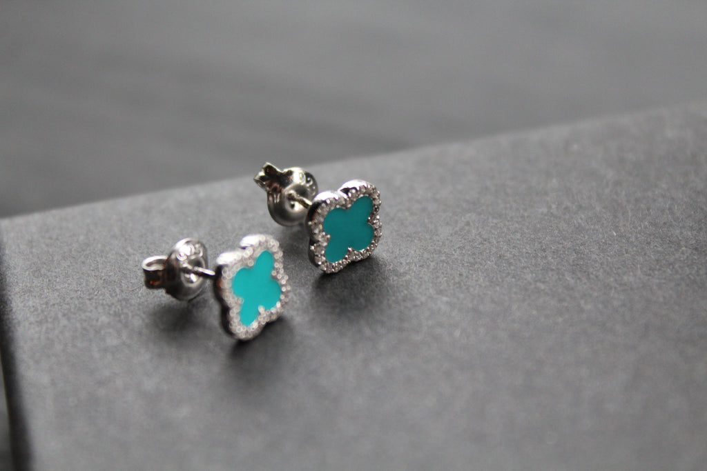 Silver Vintage Flower Earrings with Turquoise