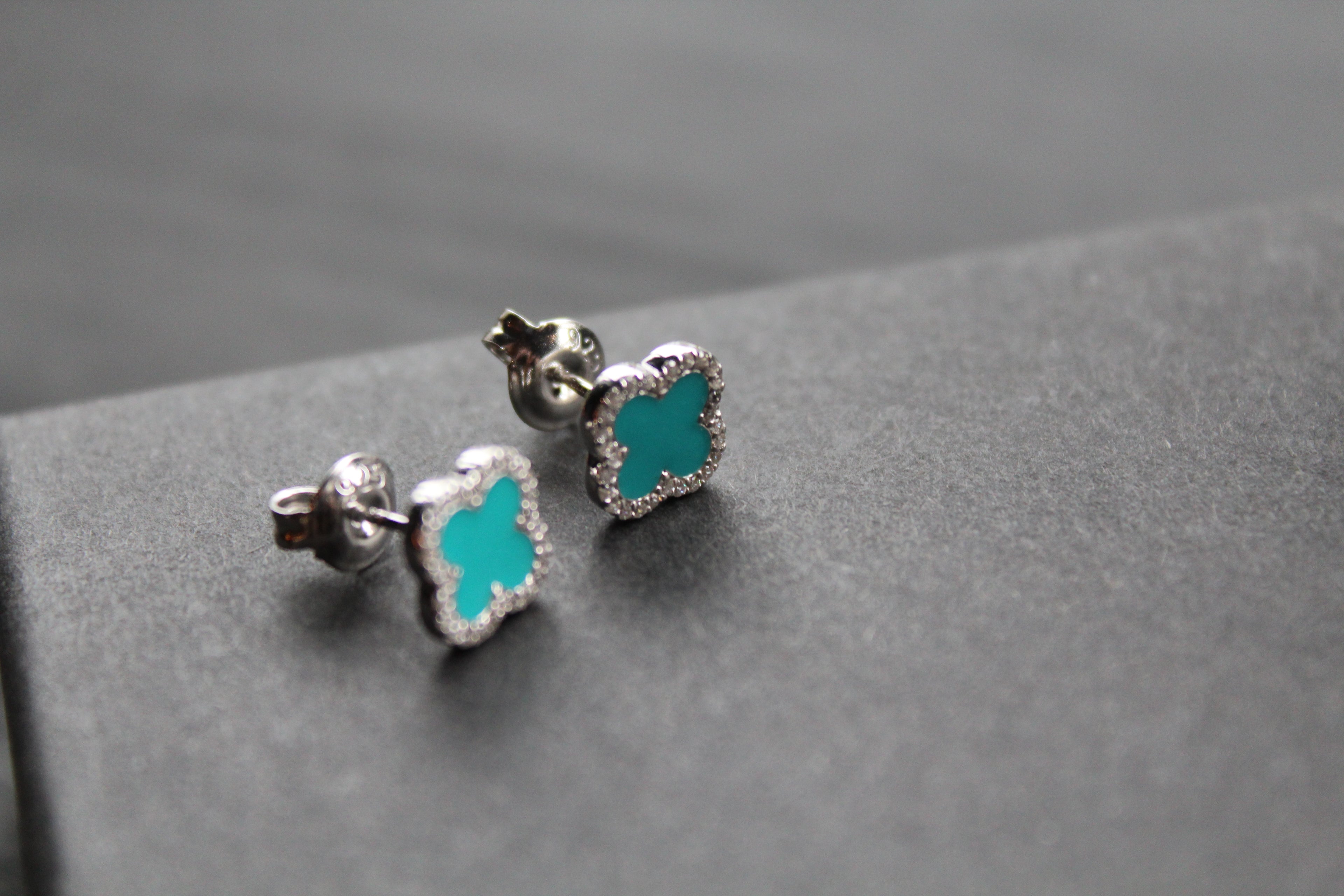 Silver Vintage Flower Earrings with Turquoise