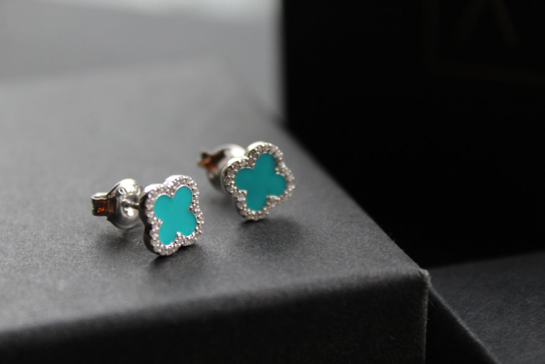 Silver Vintage Flower Earrings with Turquoise