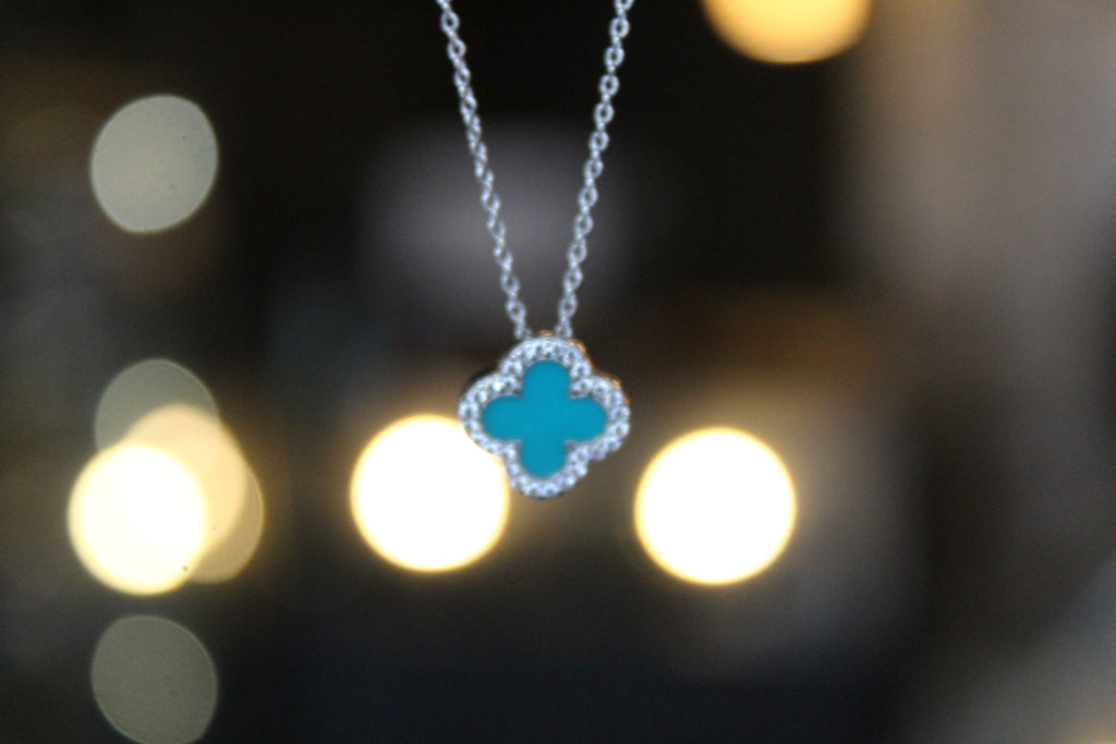 Silver Vintage Flower Necklace with Turquoise