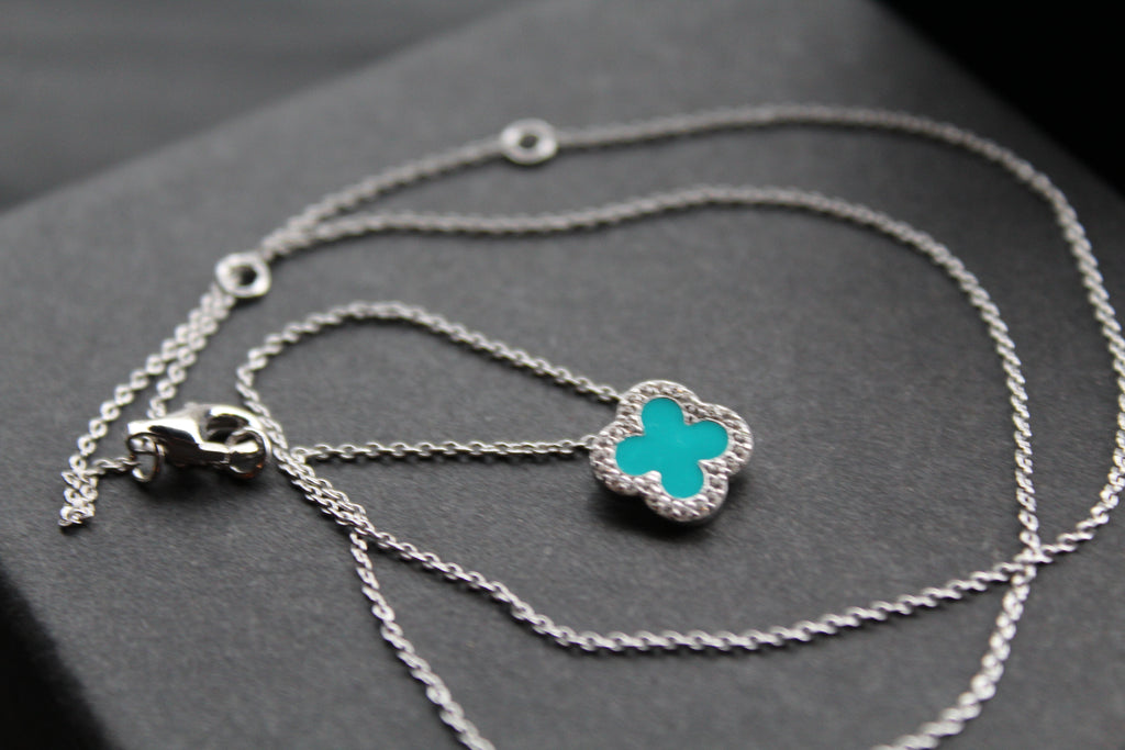 Silver Vintage Flower Necklace with Turquoise