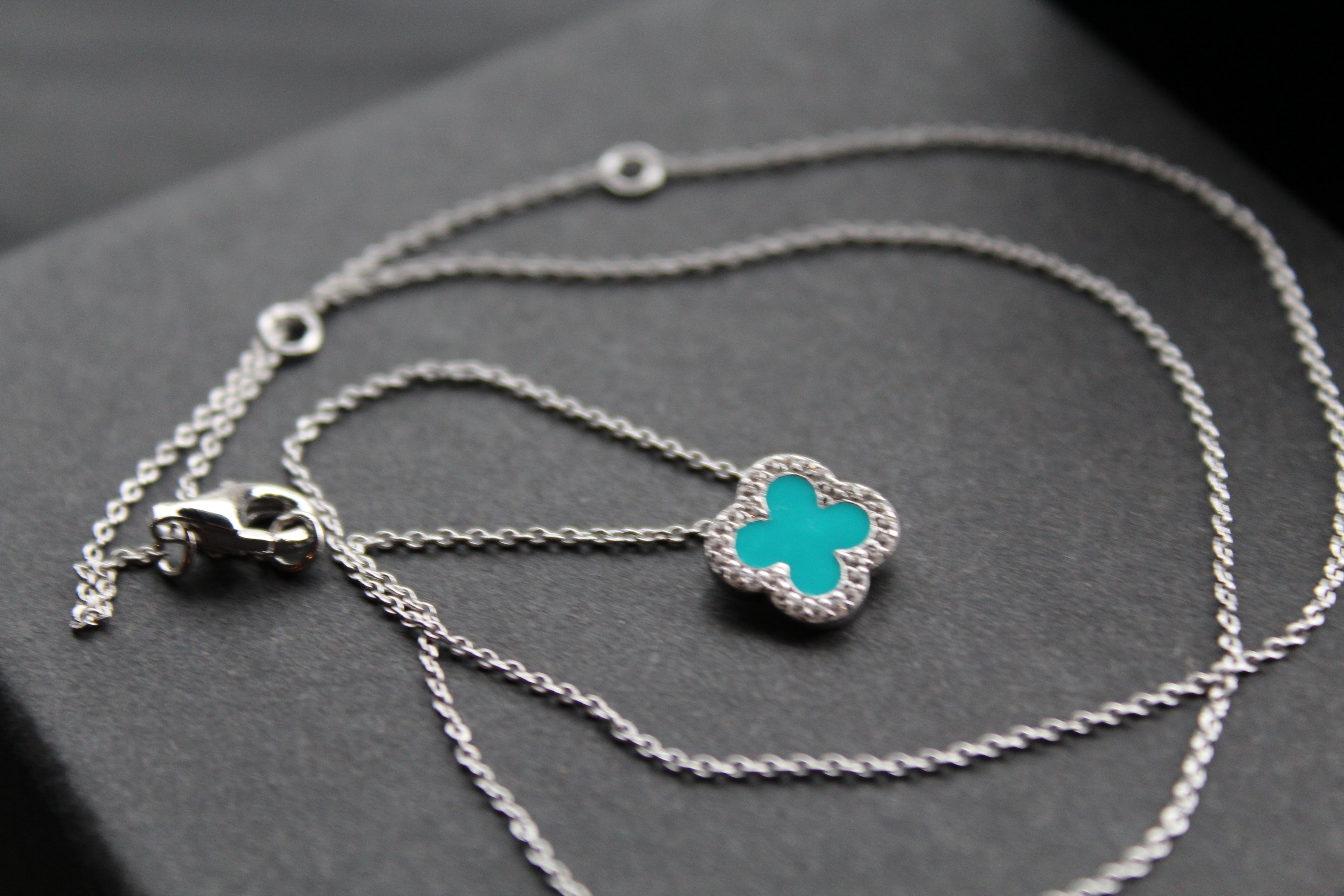 Silver Vintage Flower Necklace with Turquoise