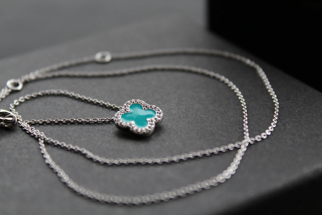 Silver Vintage Flower Necklace with Turquoise