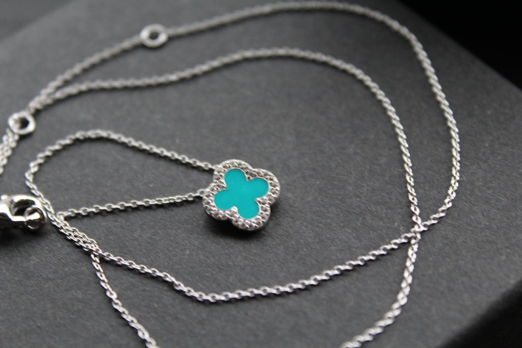 Silver Vintage Flower Necklace with Turquoise