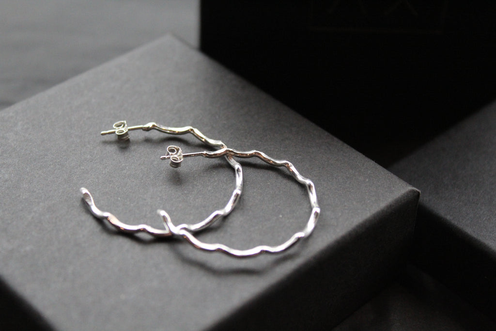 Silver Wave Hoops