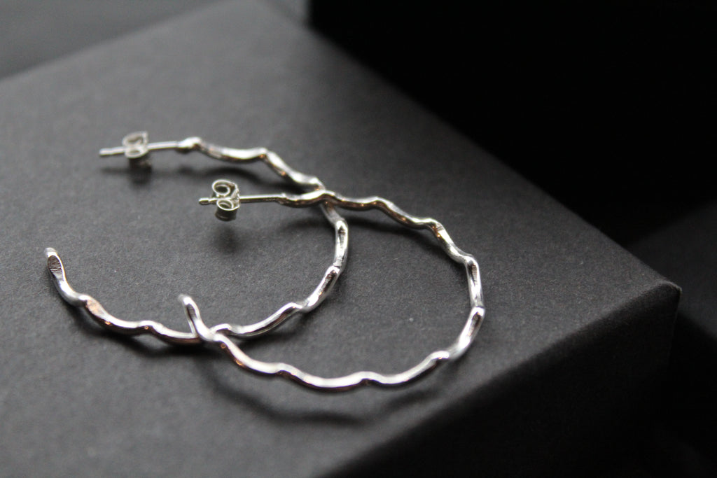 Silver Wave Hoops