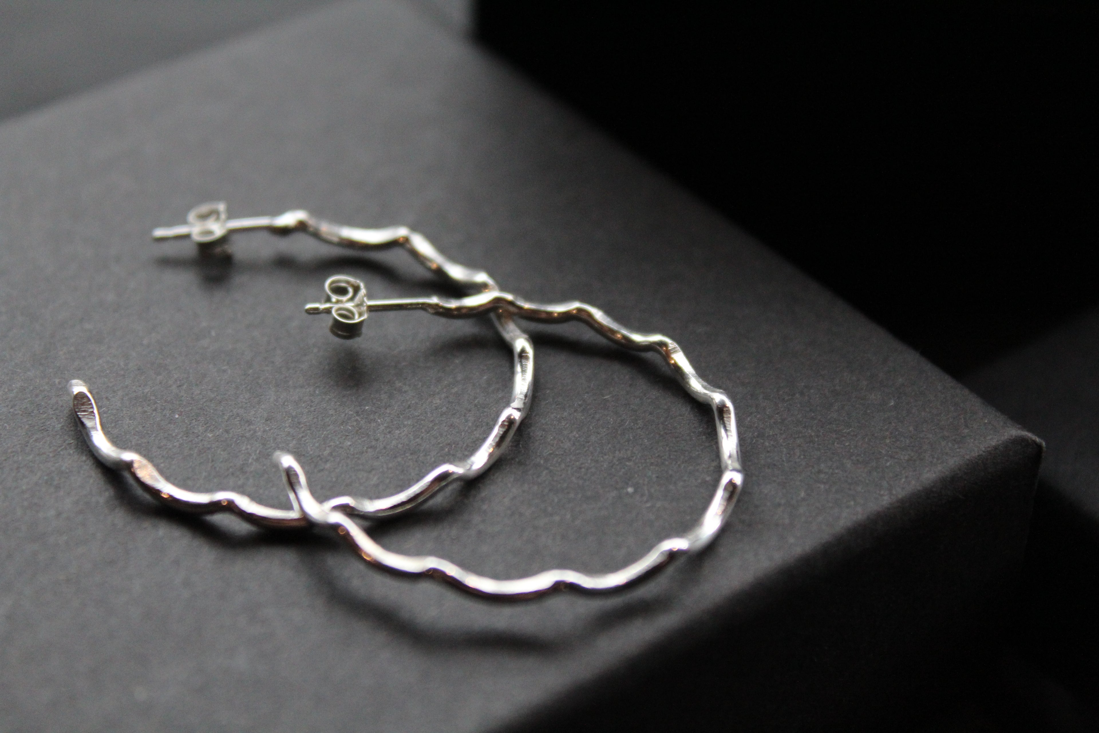 Silver Wave Hoops
