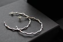 Load image into Gallery viewer, Silver Wave Hoops
