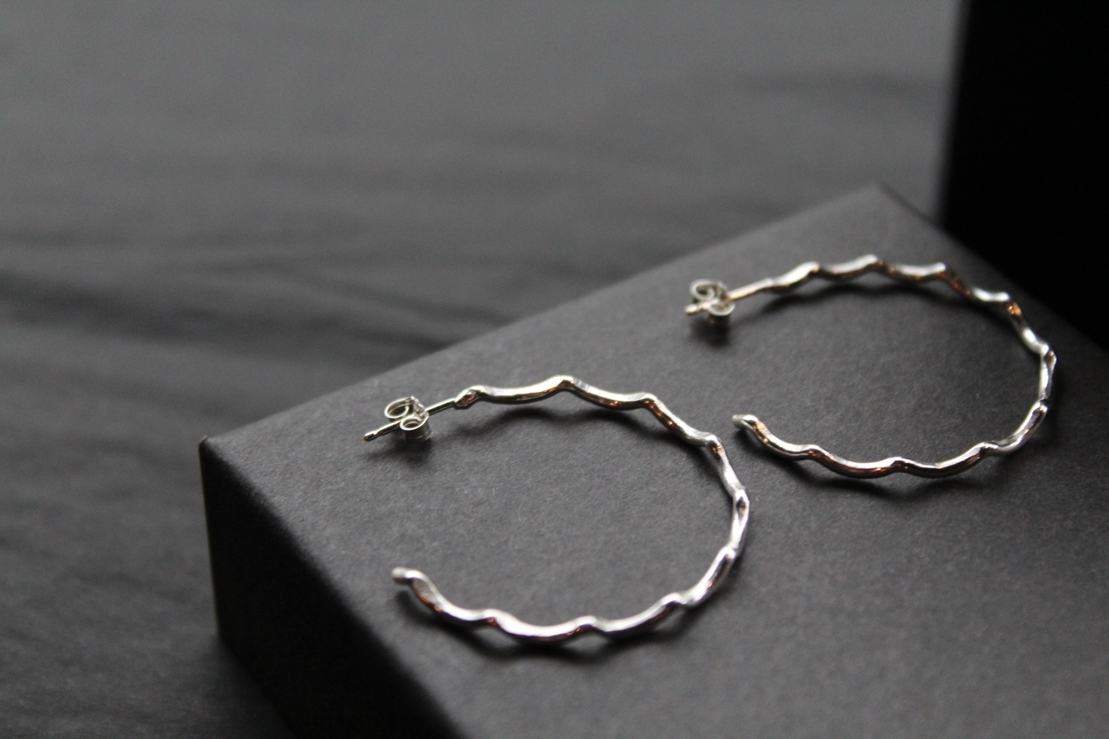 Silver Wave Hoops