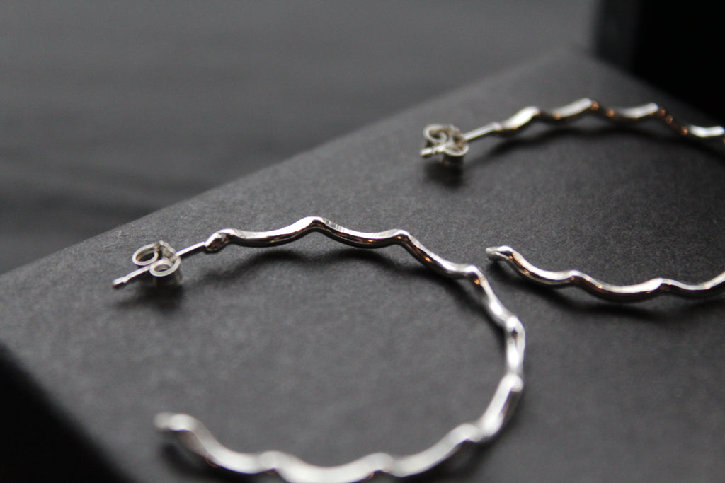 Silver Wave Hoops