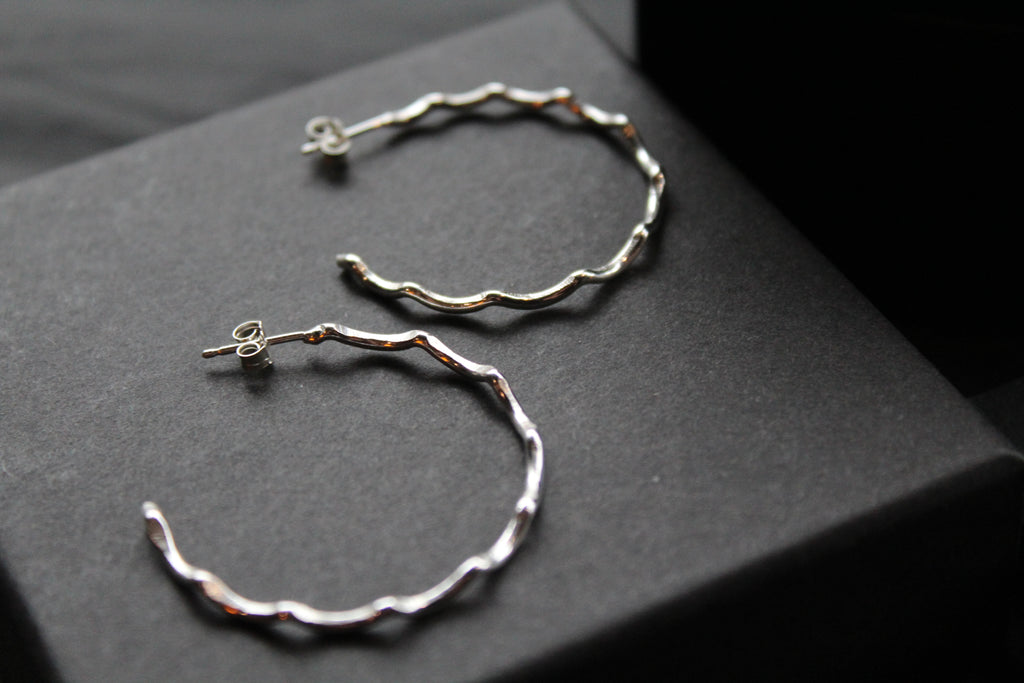 Silver Wave Hoops