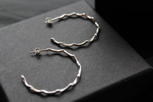 Load image into Gallery viewer, Silver Wave Hoops
