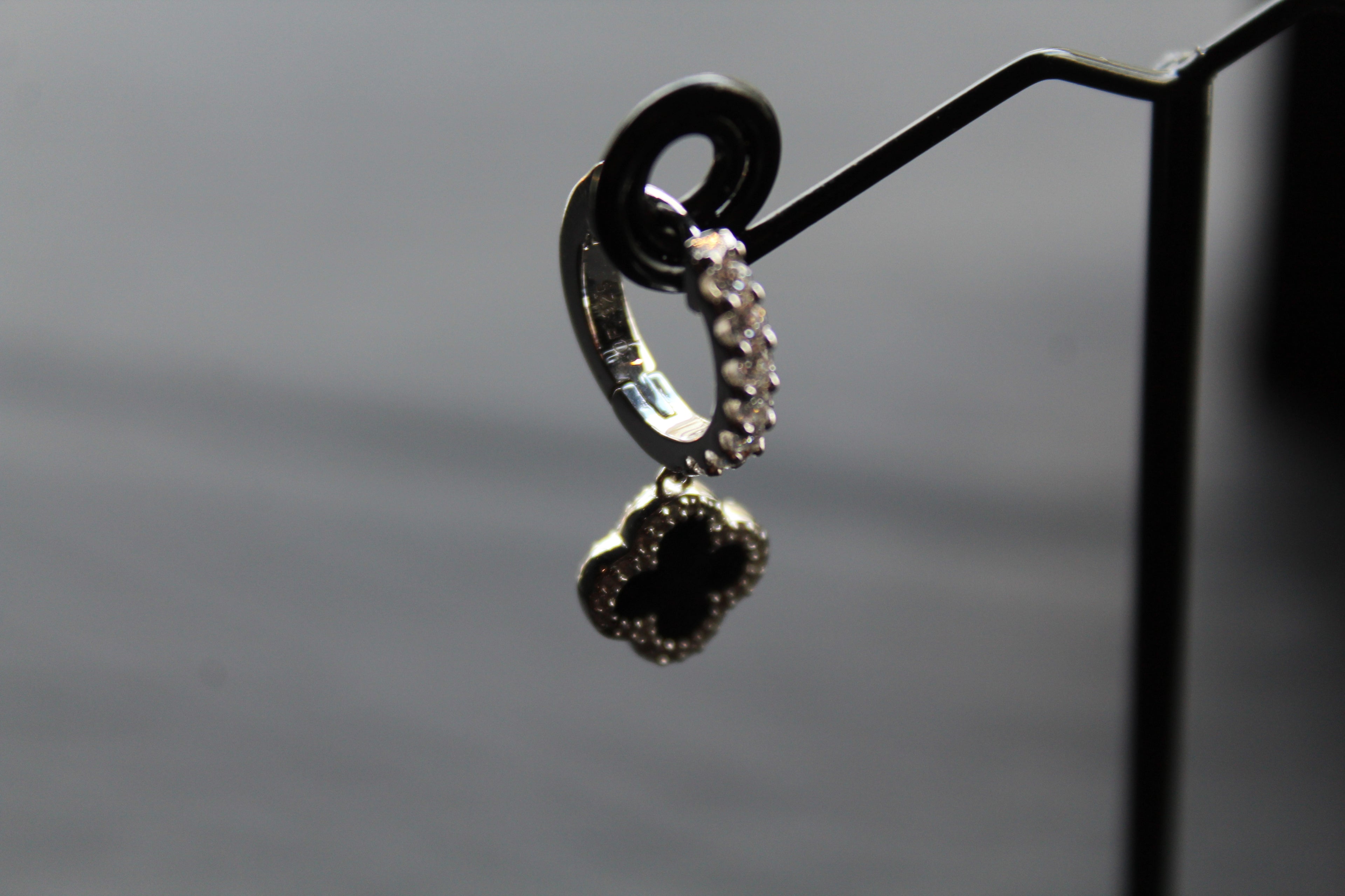 Silver & Black Enamel Vintage Flower Huggies