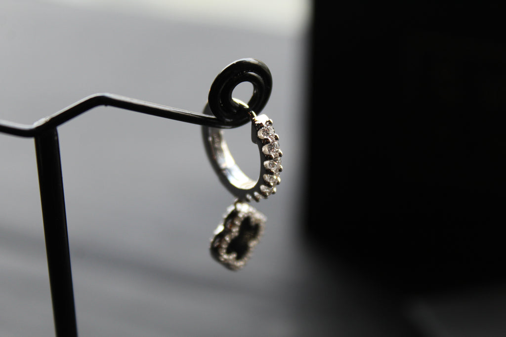 Silver & Black Enamel Vintage Flower Huggies