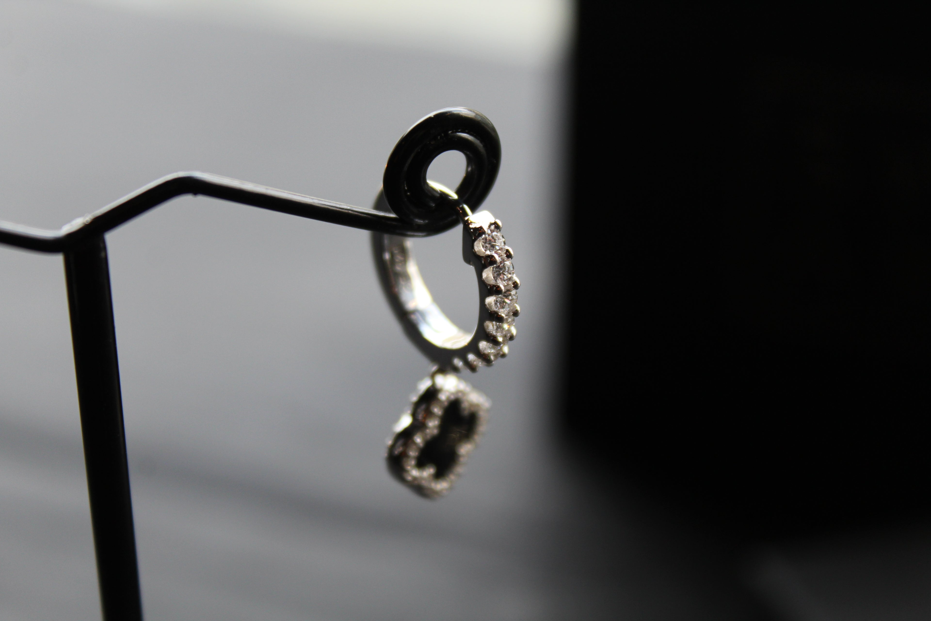 Silver & Black Enamel Vintage Flower Huggies