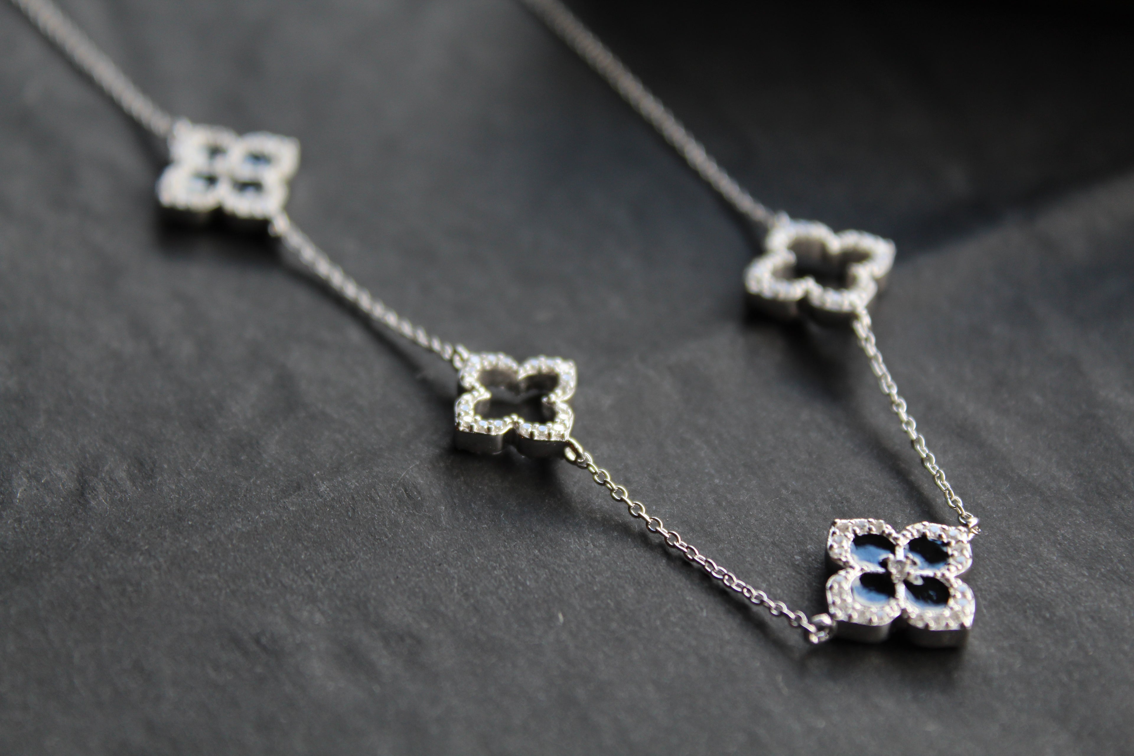 Silver & Black Enamel Vintage Flower Necklace Large