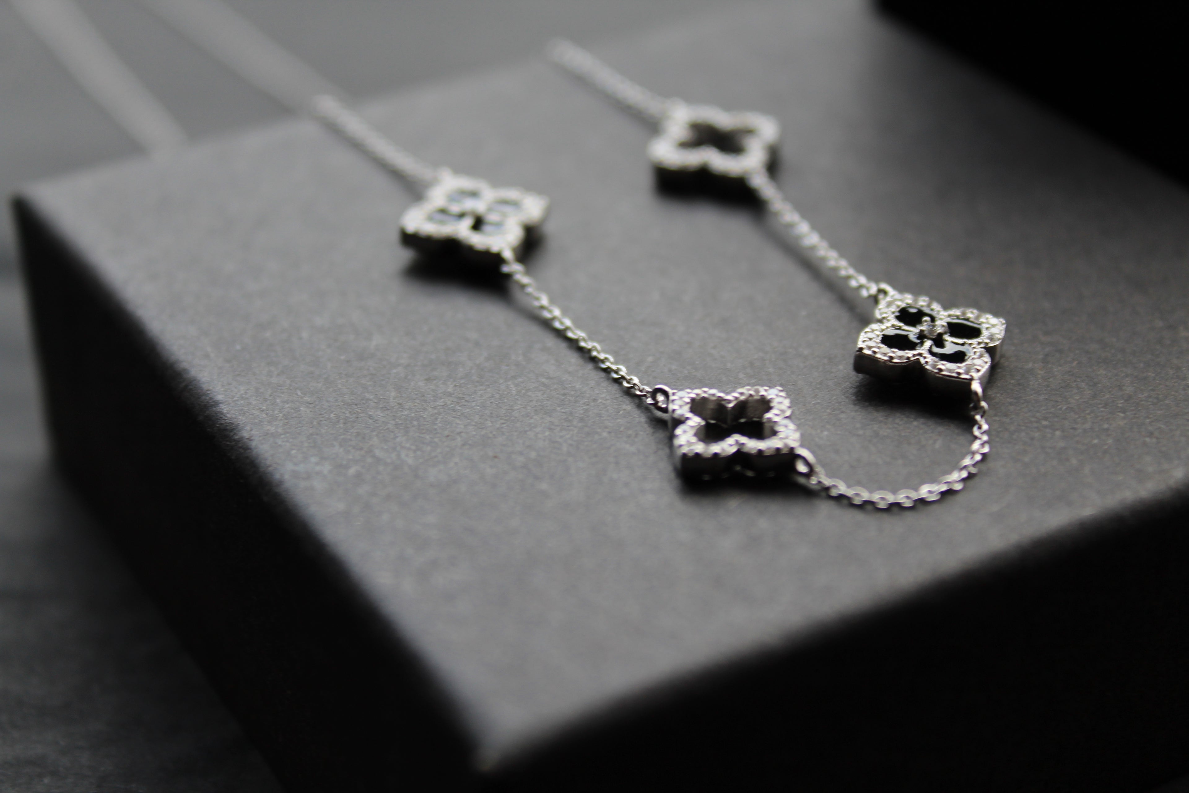 Silver & Black Enamel Vintage Flower Necklace Large