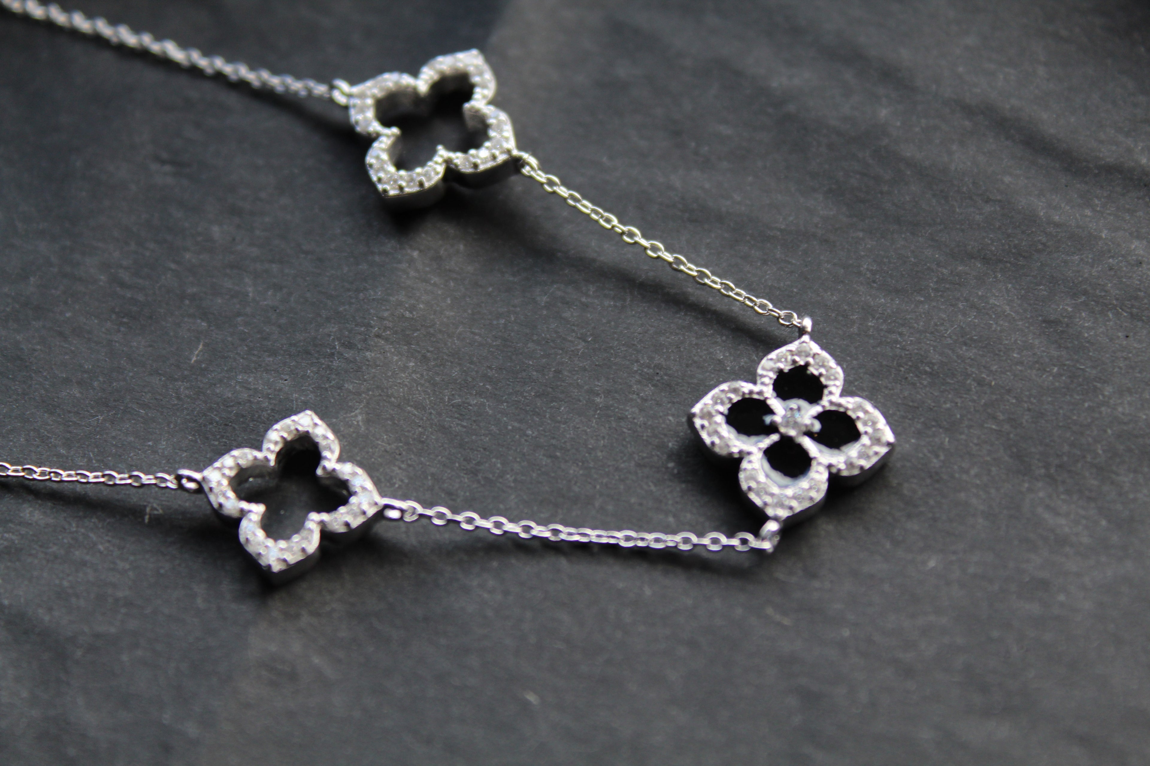 Silver & Black Enamel Vintage Flower Necklace Large
