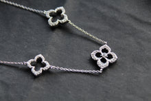 Load image into Gallery viewer, Silver &amp; Black Enamel Vintage Flower Necklace Large
