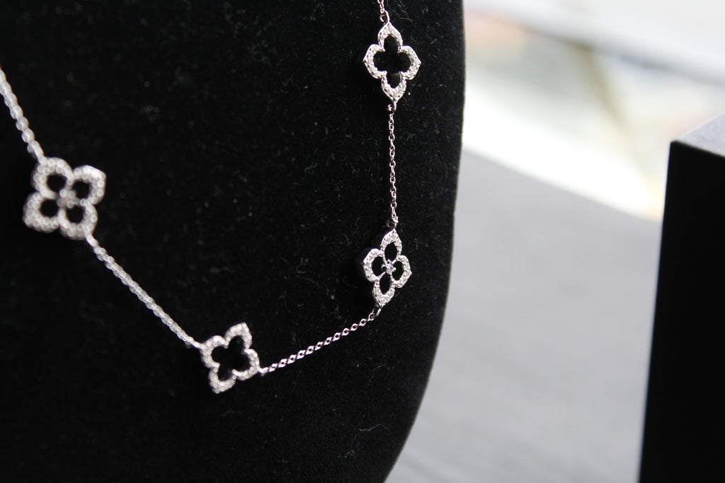 Silver & Black Enamel Vintage Flower Necklace Large