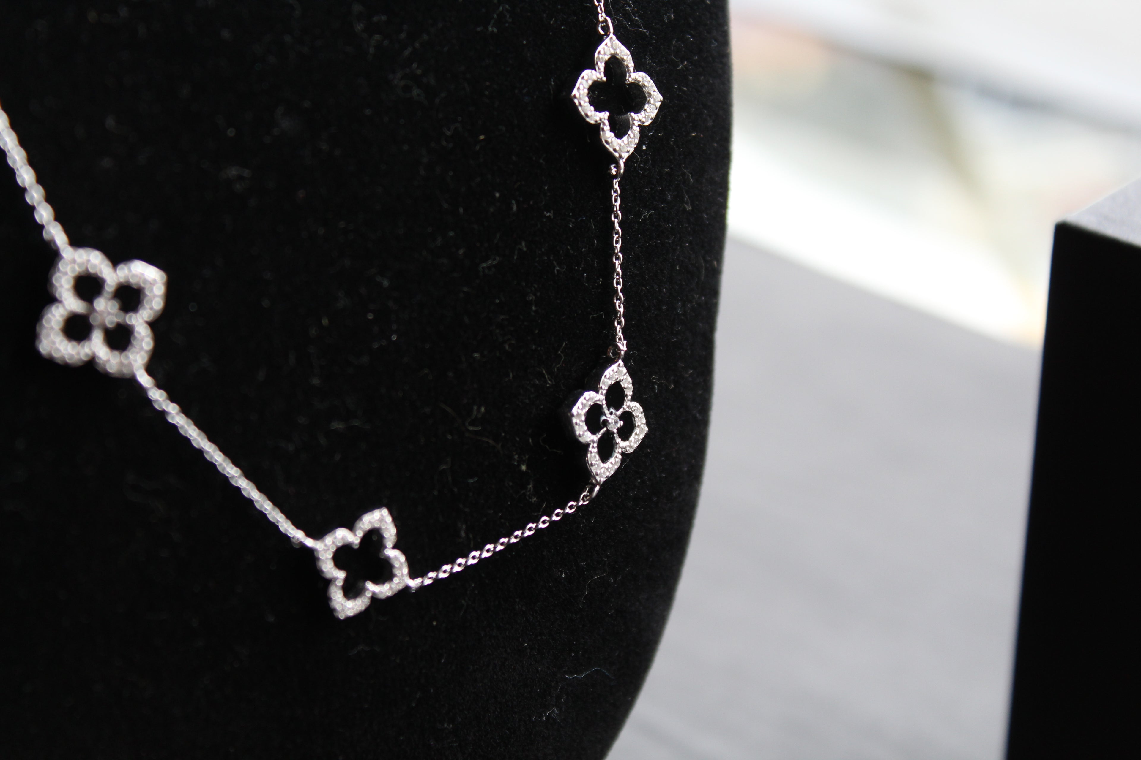 Silver & Black Enamel Vintage Flower Necklace Large