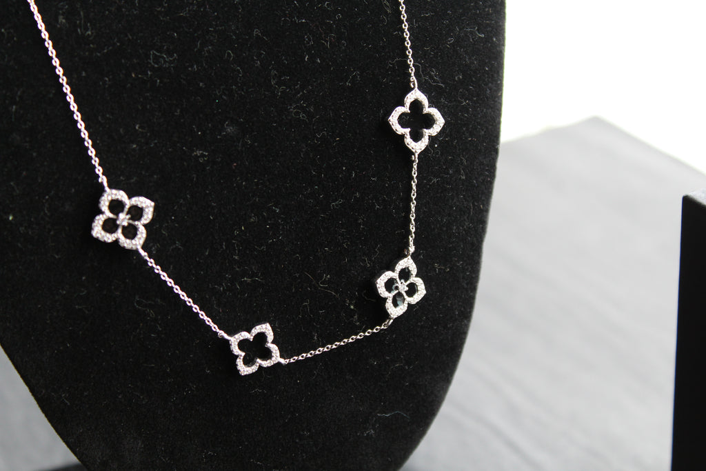 Silver & Black Enamel Vintage Flower Necklace Large