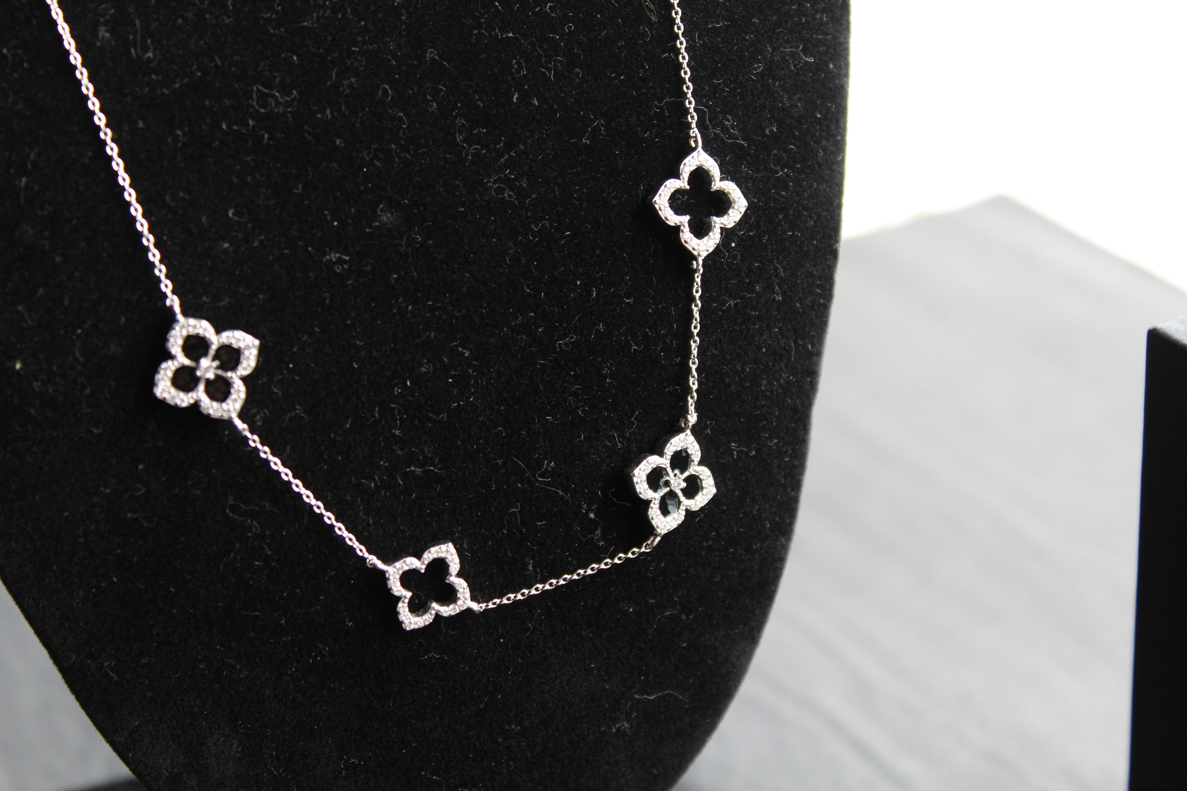 Silver & Black Enamel Vintage Flower Necklace Large