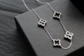 Silver & Black Enamel Vintage Flower Necklace Large