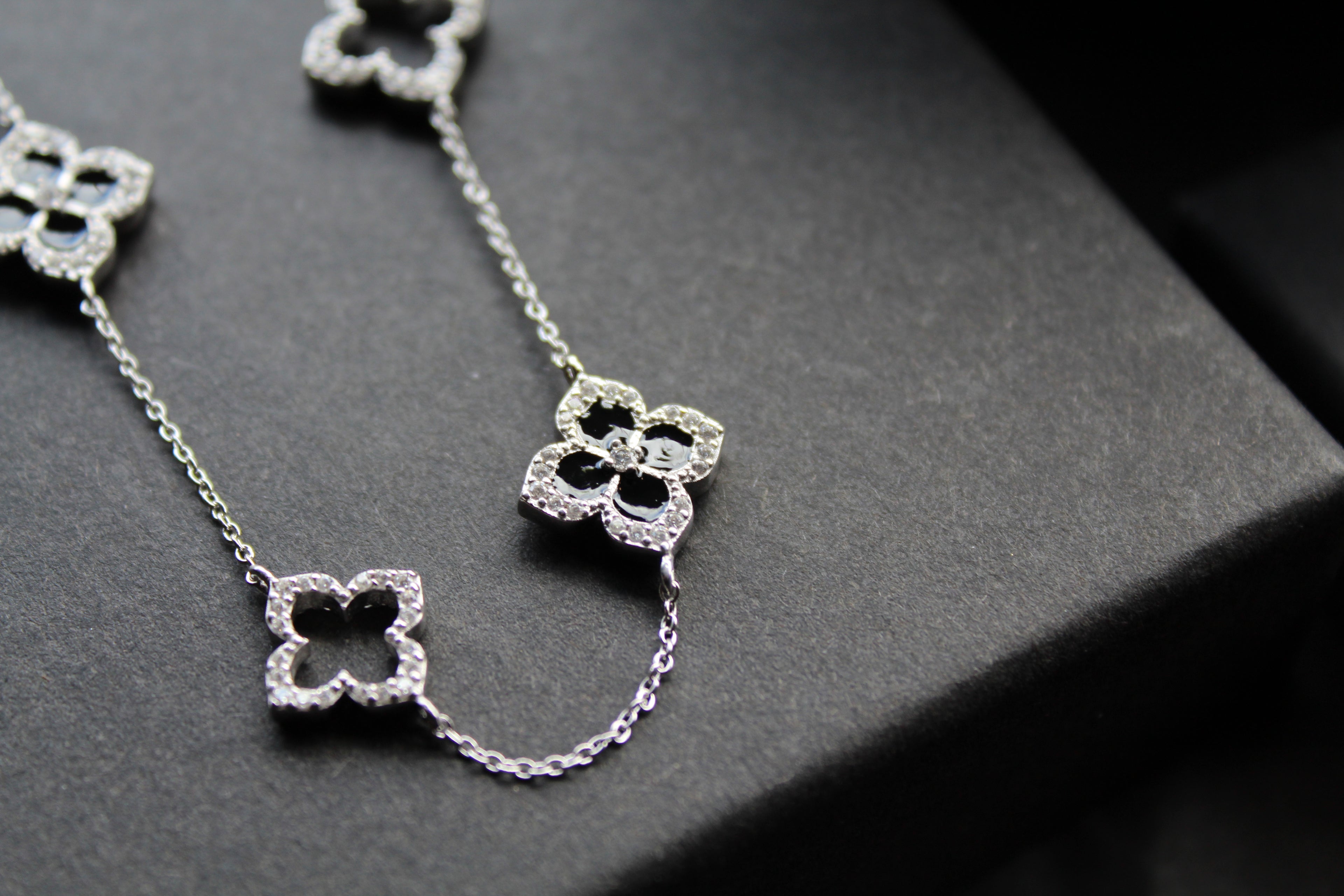 Silver & Black Enamel Vintage Flower Necklace Large