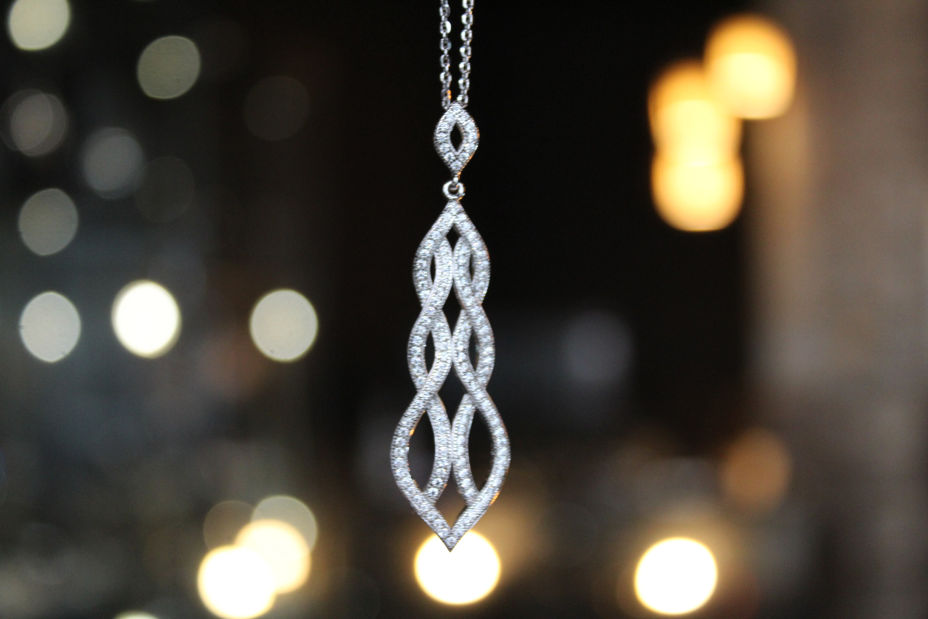Silver & Clear Cubic Zirconia Lattice Teardrop with 16-18" Silver Chain