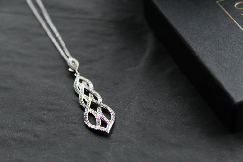 Silver & Clear Cubic Zirconia Lattice Teardrop with 16-18" Silver Chain