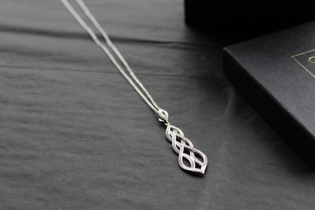 Silver & Clear Cubic Zirconia Lattice Teardrop with 16-18" Silver Chain
