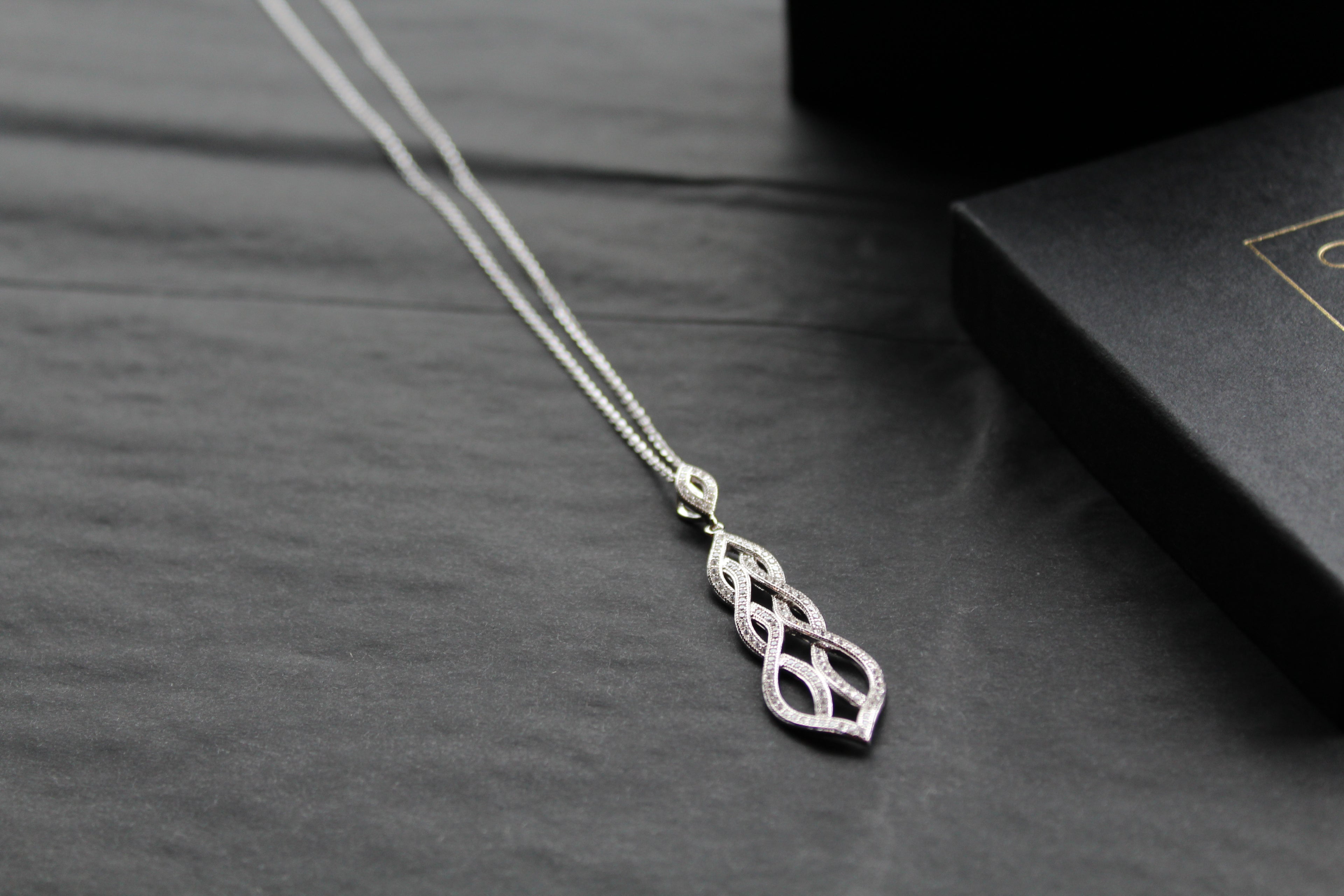 Silver & Clear Cubic Zirconia Lattice Teardrop with 16-18" Silver Chain