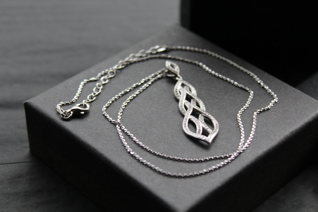 Silver & Clear Cubic Zirconia Lattice Teardrop with 16-18" Silver Chain